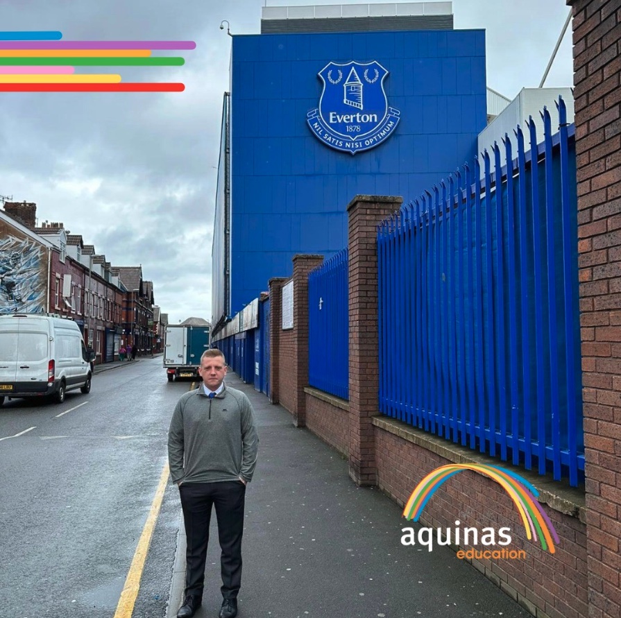 Teacher Kris from Belfast visiting Goodison Park as part of his trip to Liverpool interviewing for teaching jobs with Aquinas Education